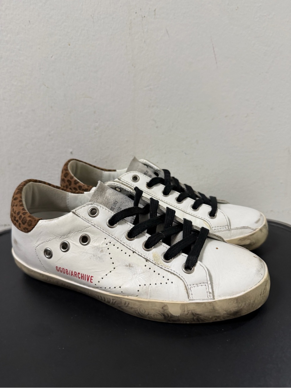 Golden Goose Women's Archive Size 36 White Leather Leopard Details Worn Lightly - Picture 4 of 14